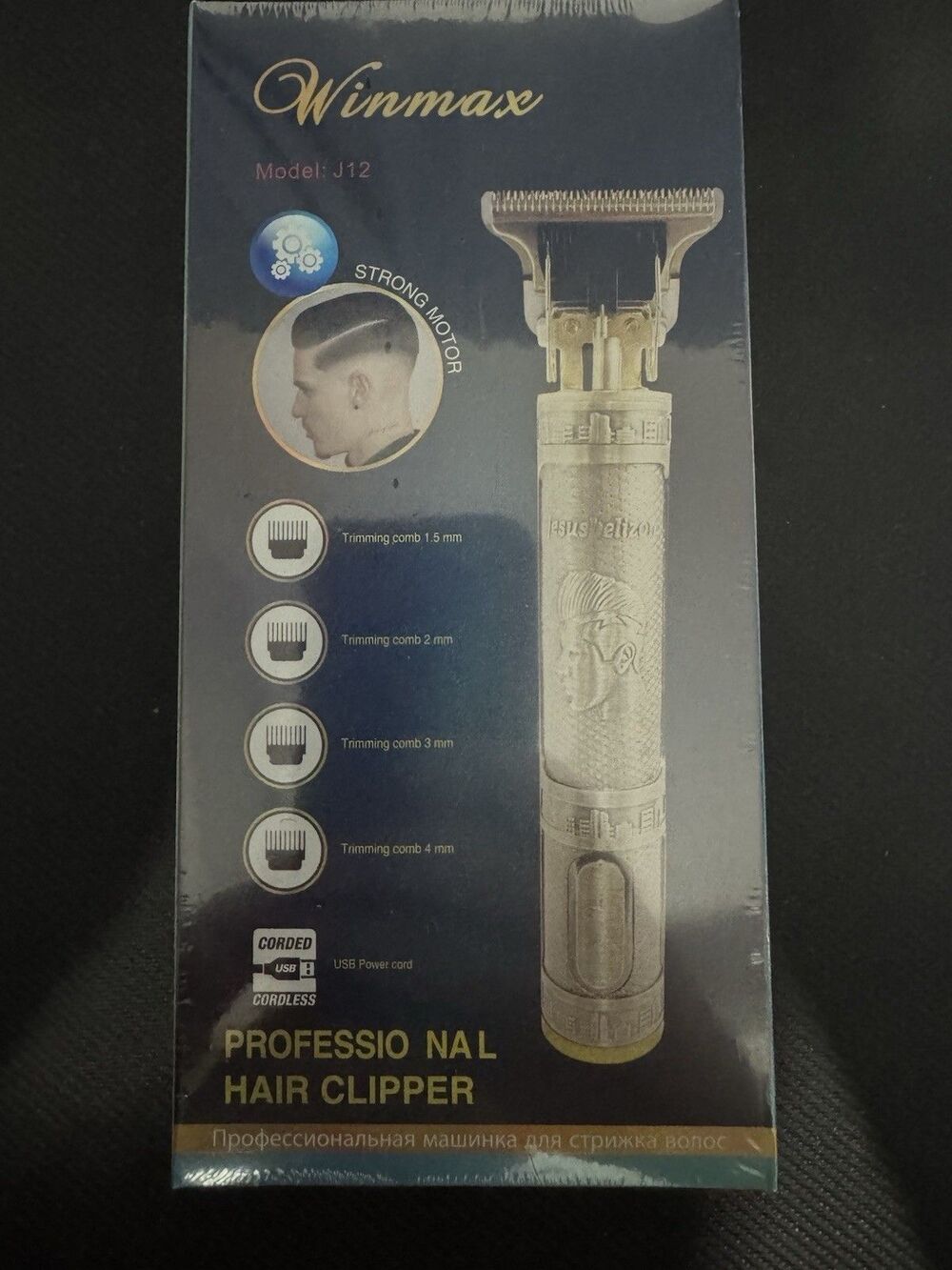 Winmax J12 Gold Hair Clipper T-Blade Cordless USB Rechargeable 1.5-4mm